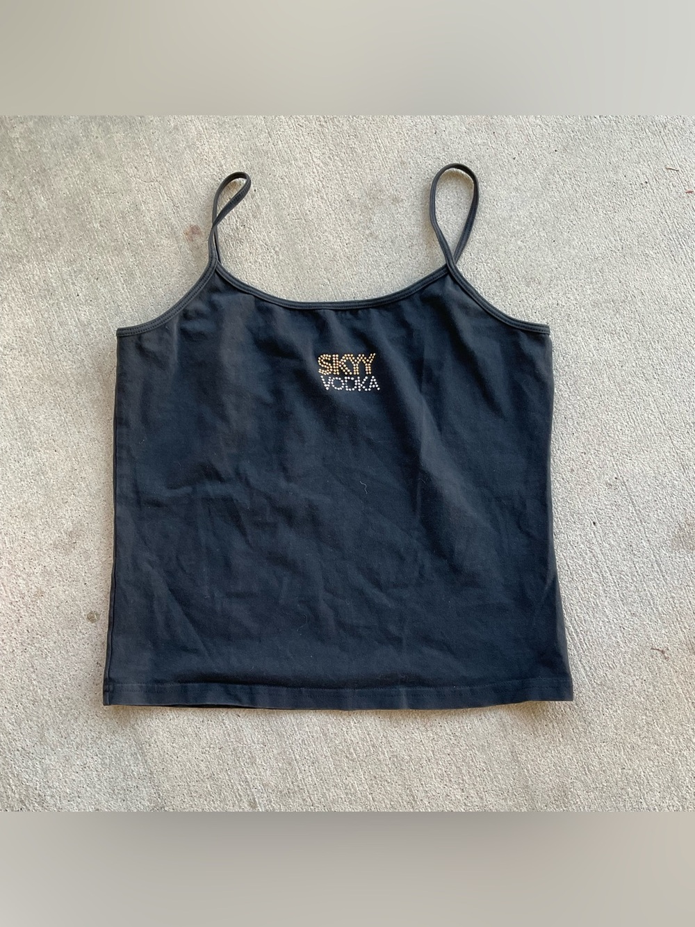 Vintage Skyy Vodka Logo Black Rhinestone Cami Tank